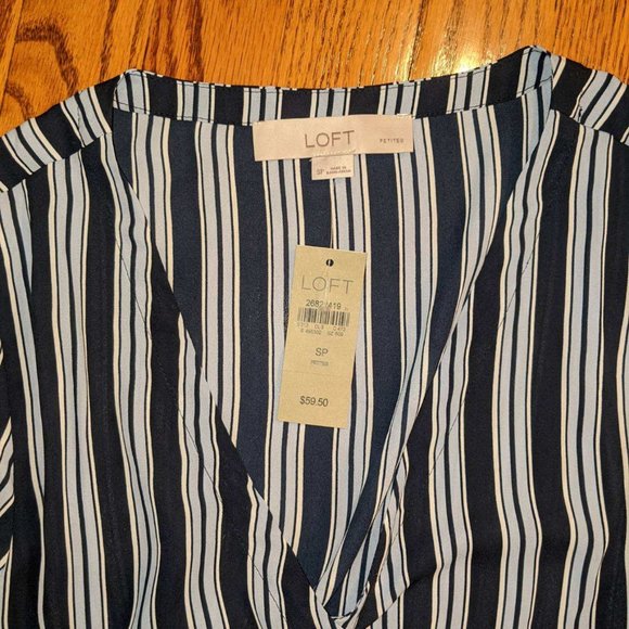 Loft Navy Stripe Wrap Blouse - Picture 3 of 3